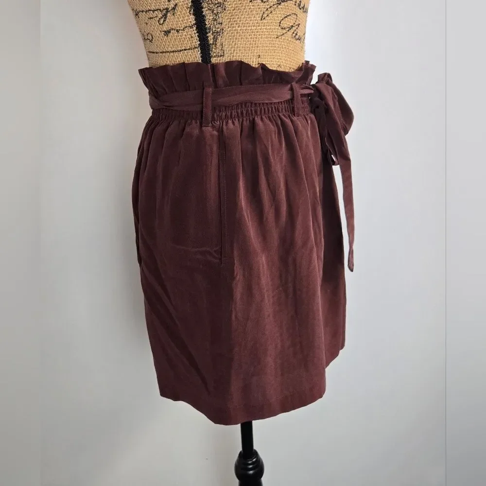 CHASER Silk Skirt Paperbag Elastic Waist Mini Sz Medium NWT Mulberry